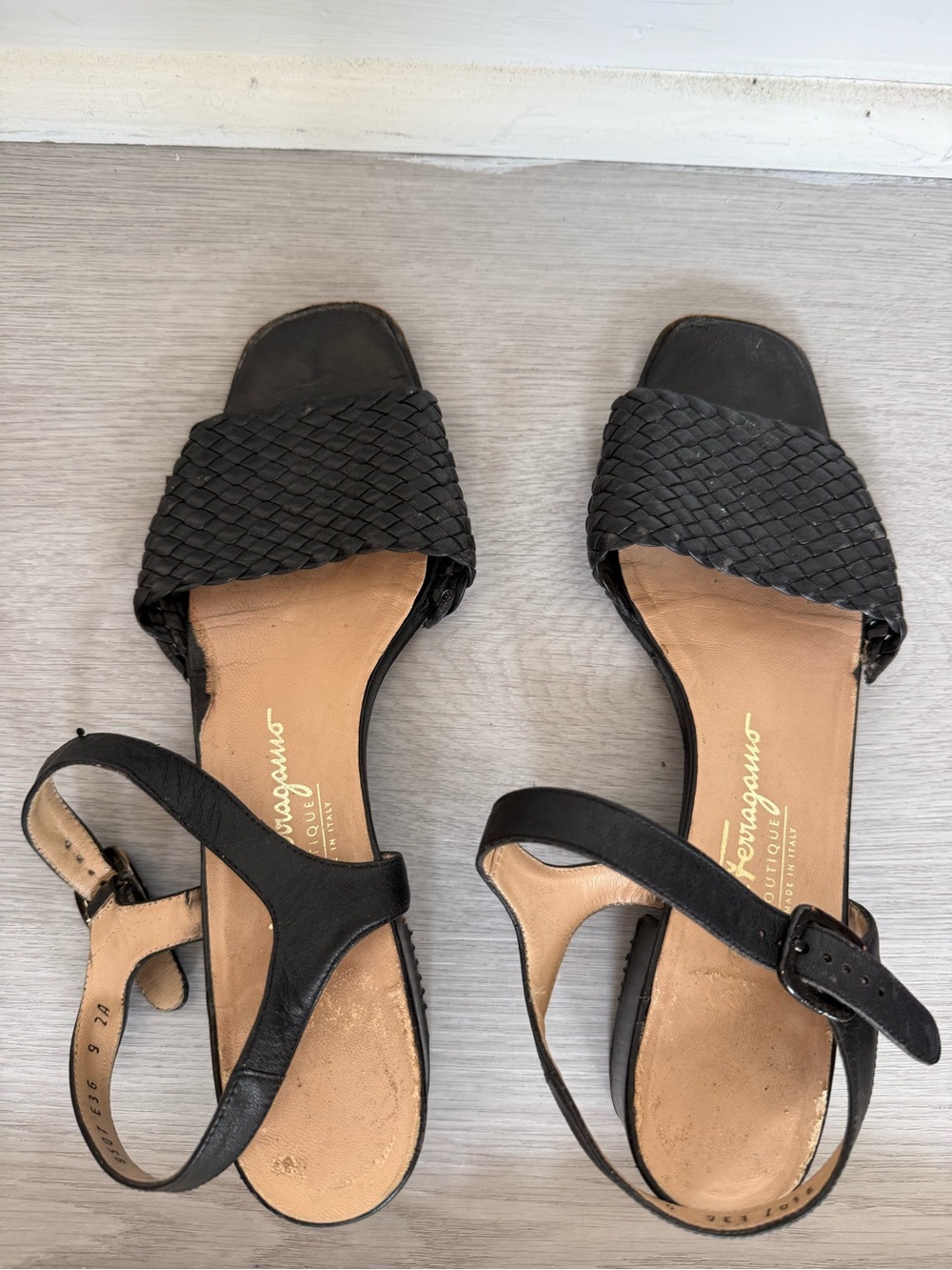 Salvatore Ferragamo Black Woven Leather Sandals